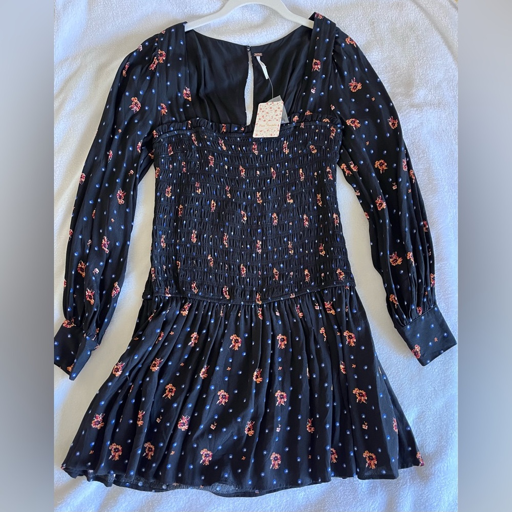 Free People Dress NWT Size S Black Polkadot Floral